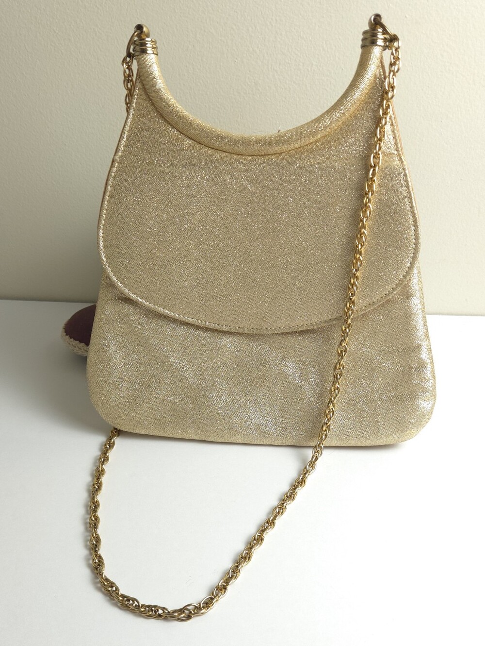 Vintage Gold Glitter Even Purse Gold Rope Chain Shoulder Strap Prom Bag
